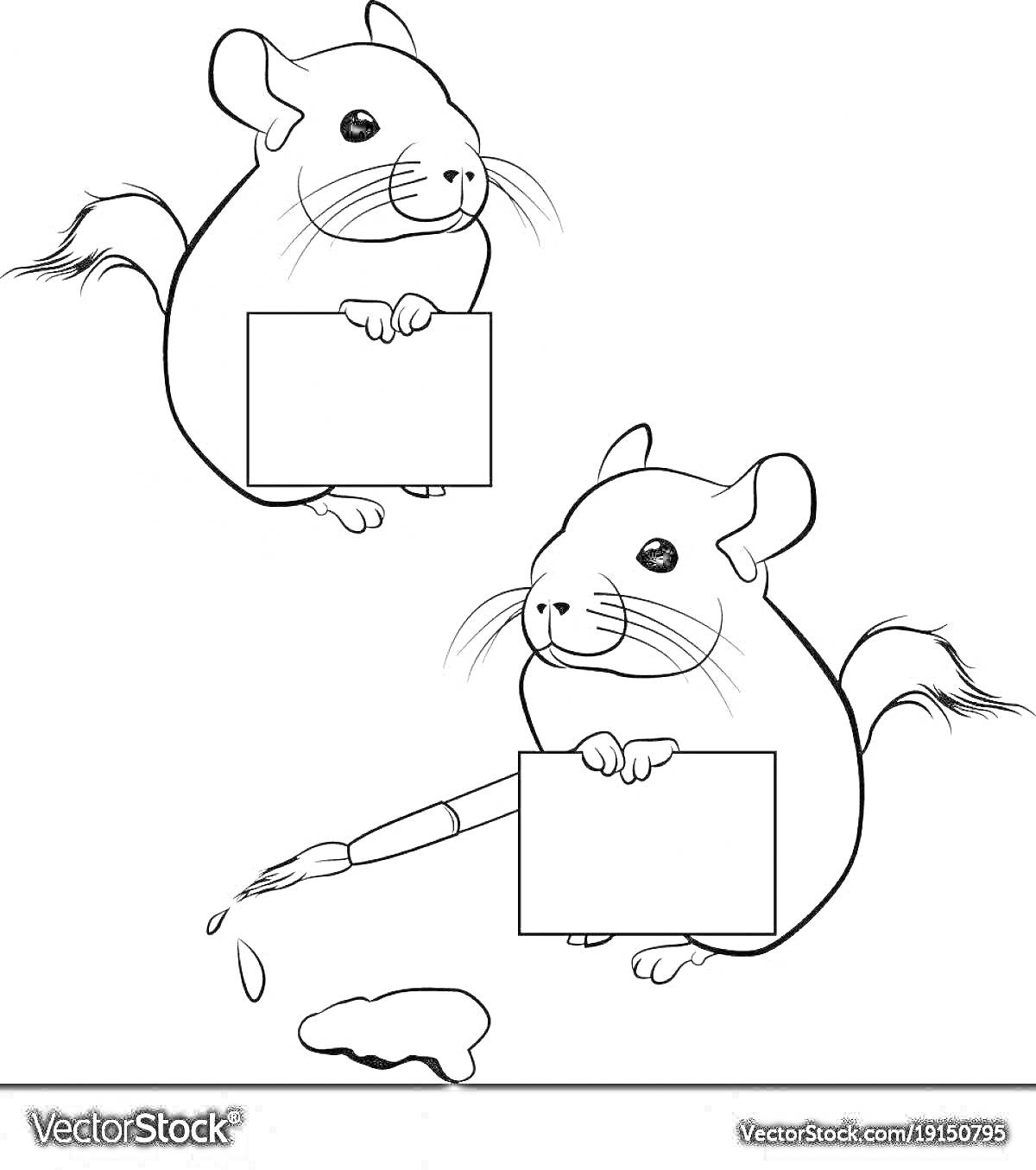 РаскраскаРаскраска с двумя шиншиллами, держащими таблички, и краской