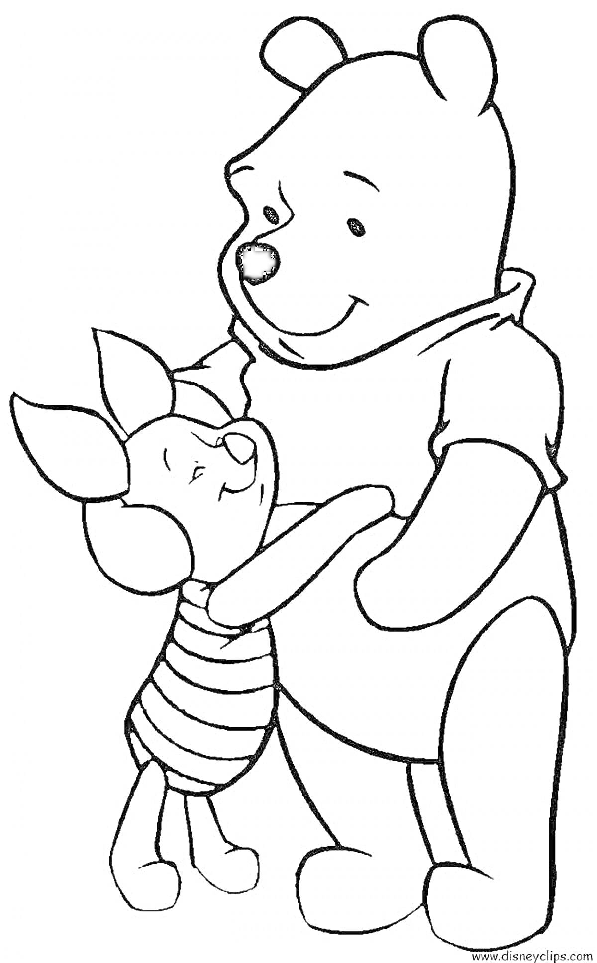 На раскраске изображено: Винни-Пух, Пятачок, Дружба, Медведь
