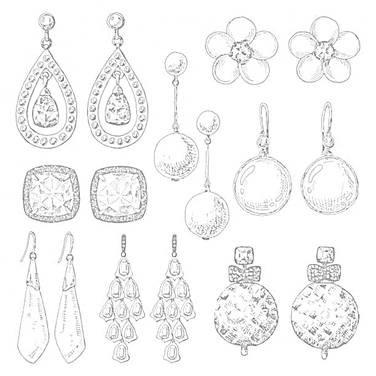 На раскраске изображено: Серьги, Украшения