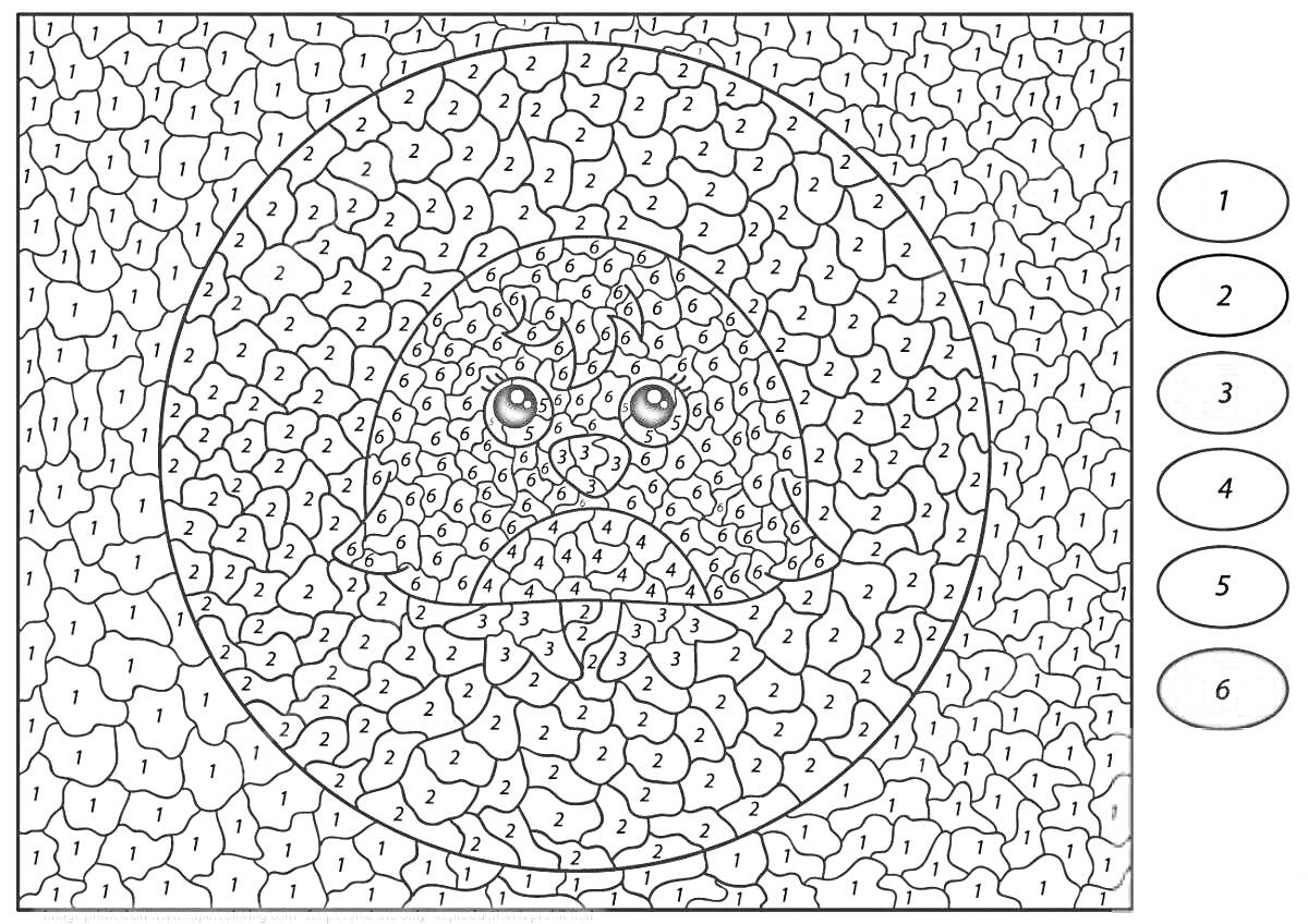 Раскраска Пингвин в круге с фоном из фрагментов, раскраска по номерам