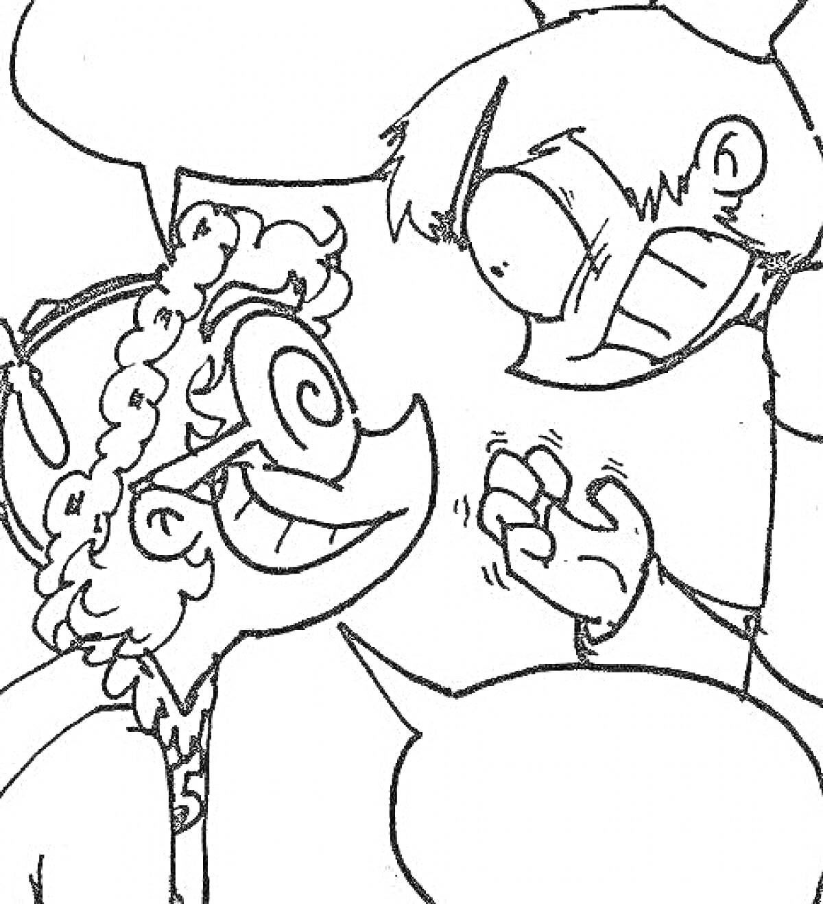 Раскраска Два мультяшных персонажа с очками, разговаривающие друг с другом