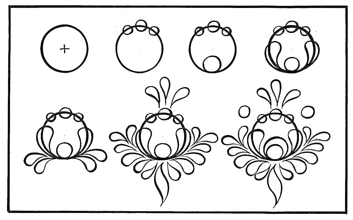 Раскраска Этапы создания цветка в городецкой росписи