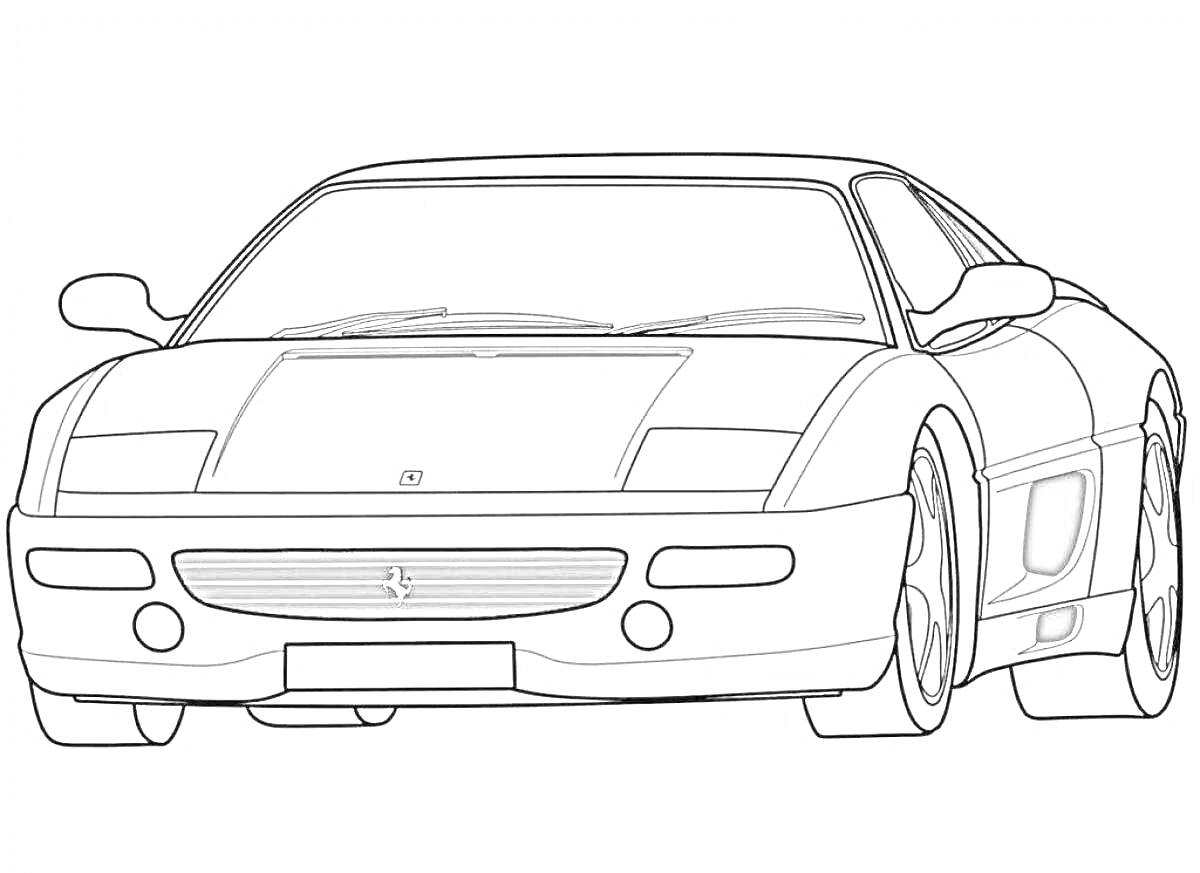 На раскраске изображено: Феррари, Спорткар, Транспорт, Кузов, Фары
