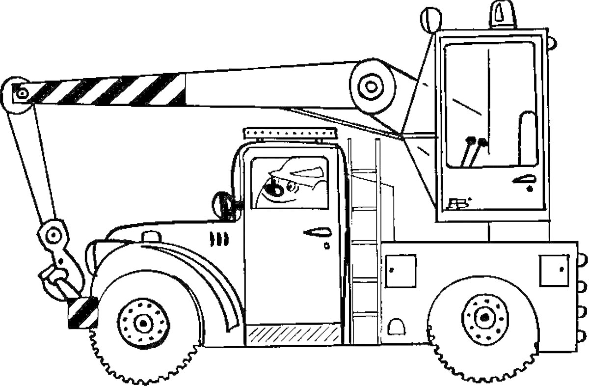 Раскраска Автокран с выдвижной стрелой и кабиной оператора