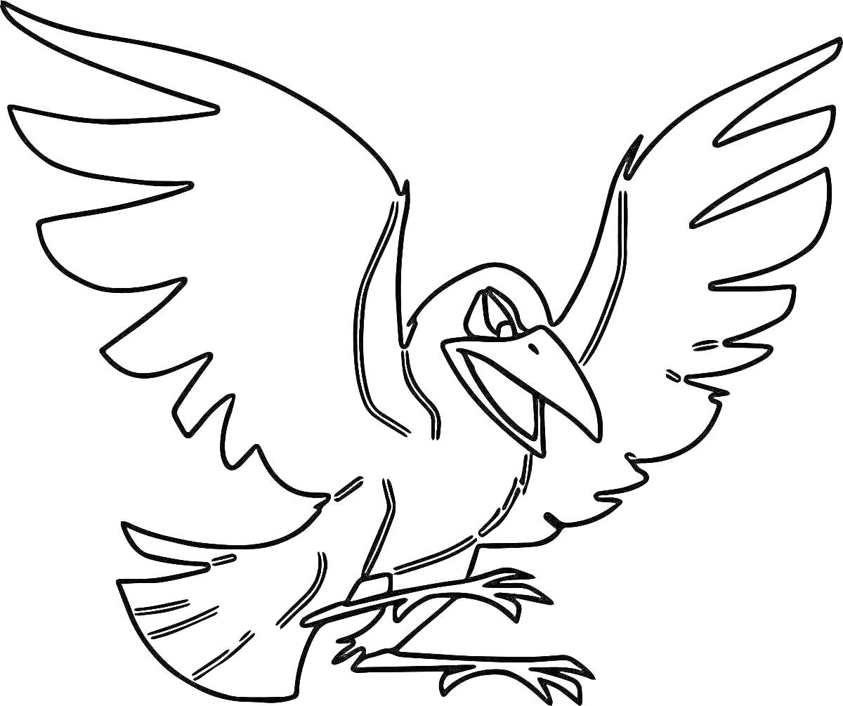 На раскраске изображено: Ворона, Птица, Для детей, Расправленные крылья, Контур