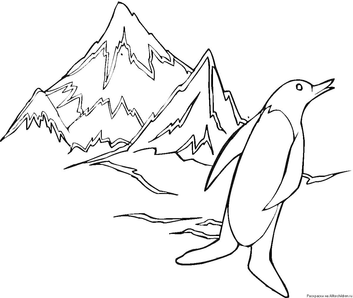 На раскраске изображено: Антарктида, Горы, Снежные вершины, Лед