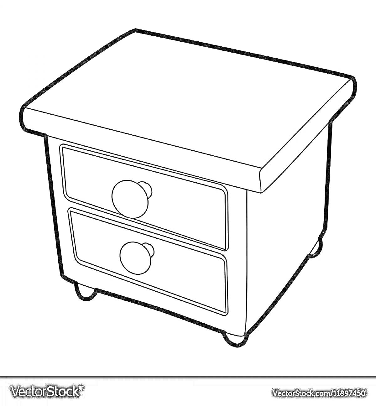 Раскраска Тумбочка с двумя ящиками и ручками в скетчевом исполнении