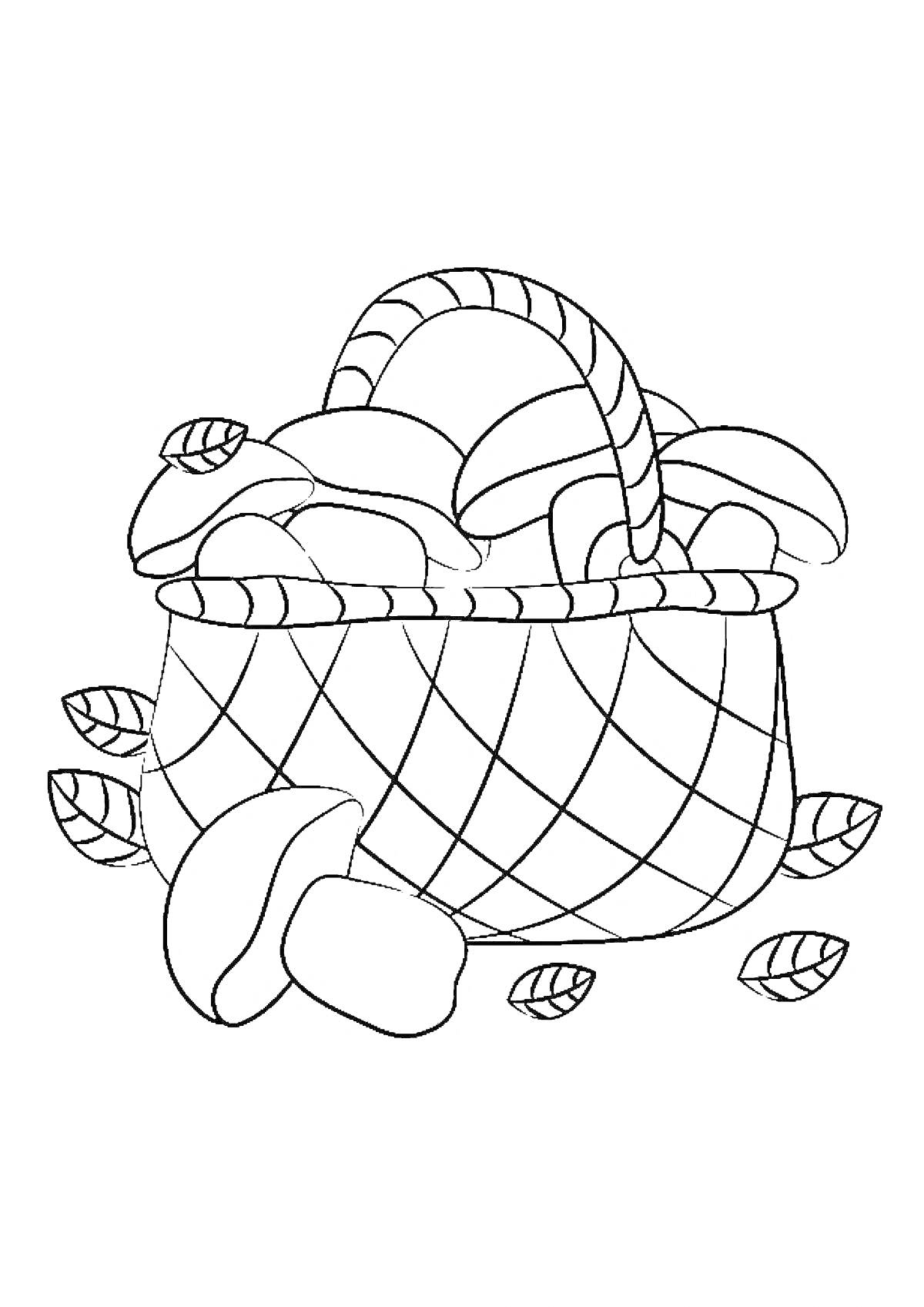 Раскраска Корзина с яблоками и листьями