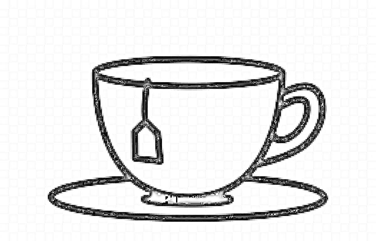 Раскраска Чашка чая с блюдцем и чайным пакетиком