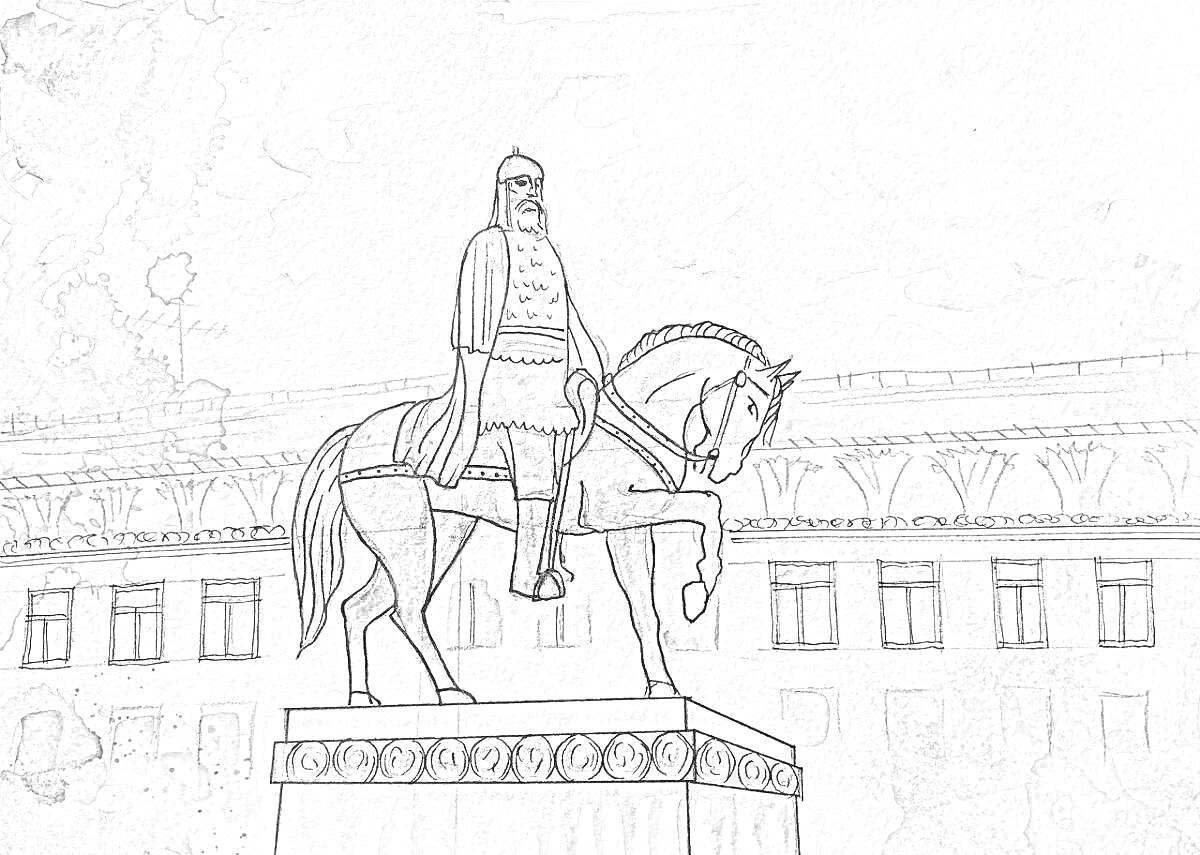 На раскраске изображено: Конь, Исторический персонаж, Москва, Искусство