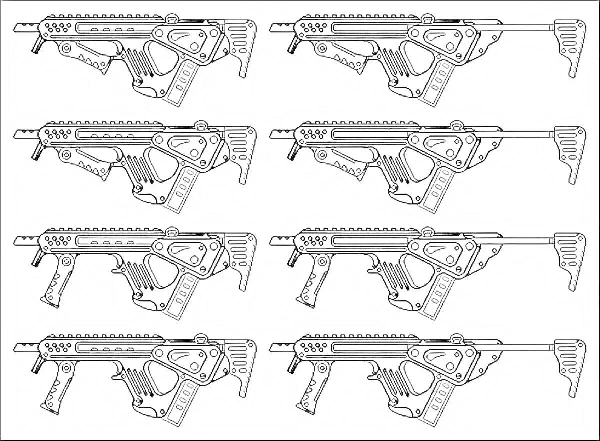 Раскраска Черно-белая раскраска с идентичными пистолетами (8 единиц) майнкрафт