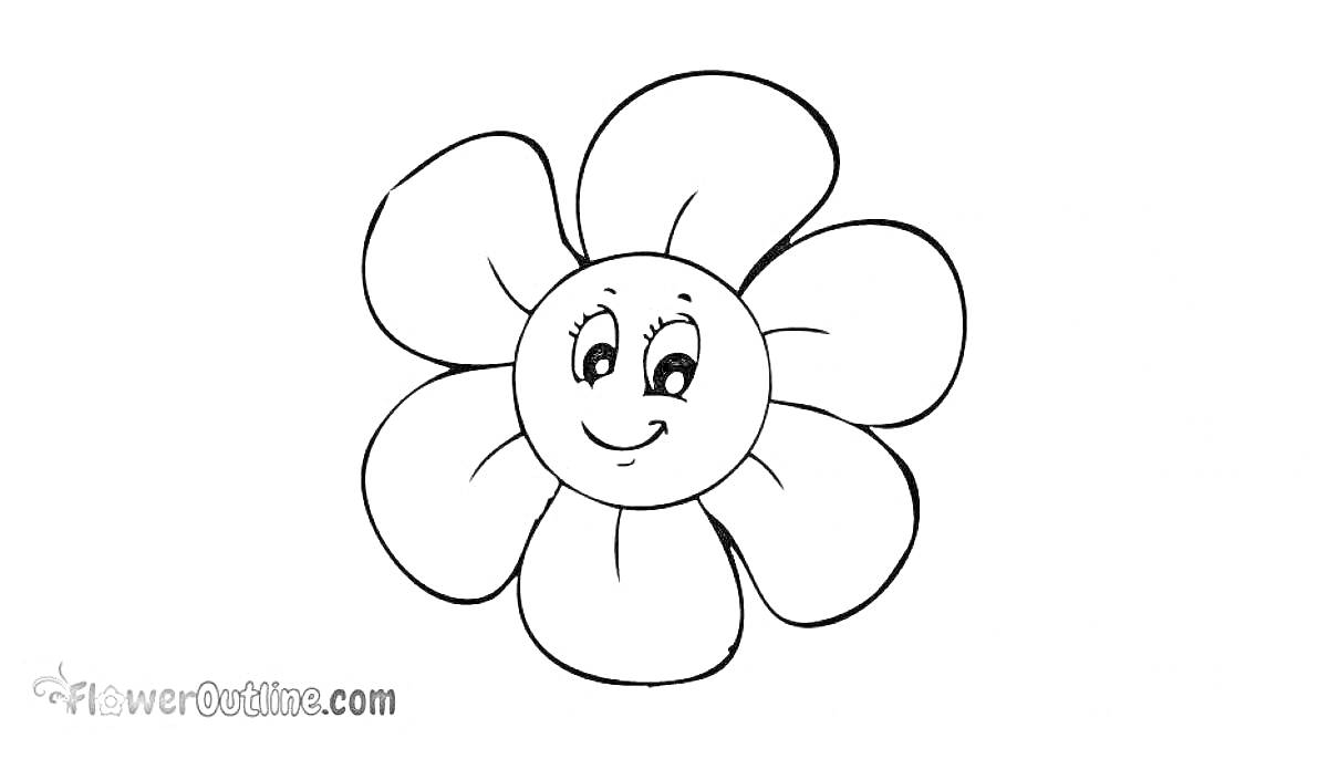 Раскраска Улыбающийся цветок с семью лепестками