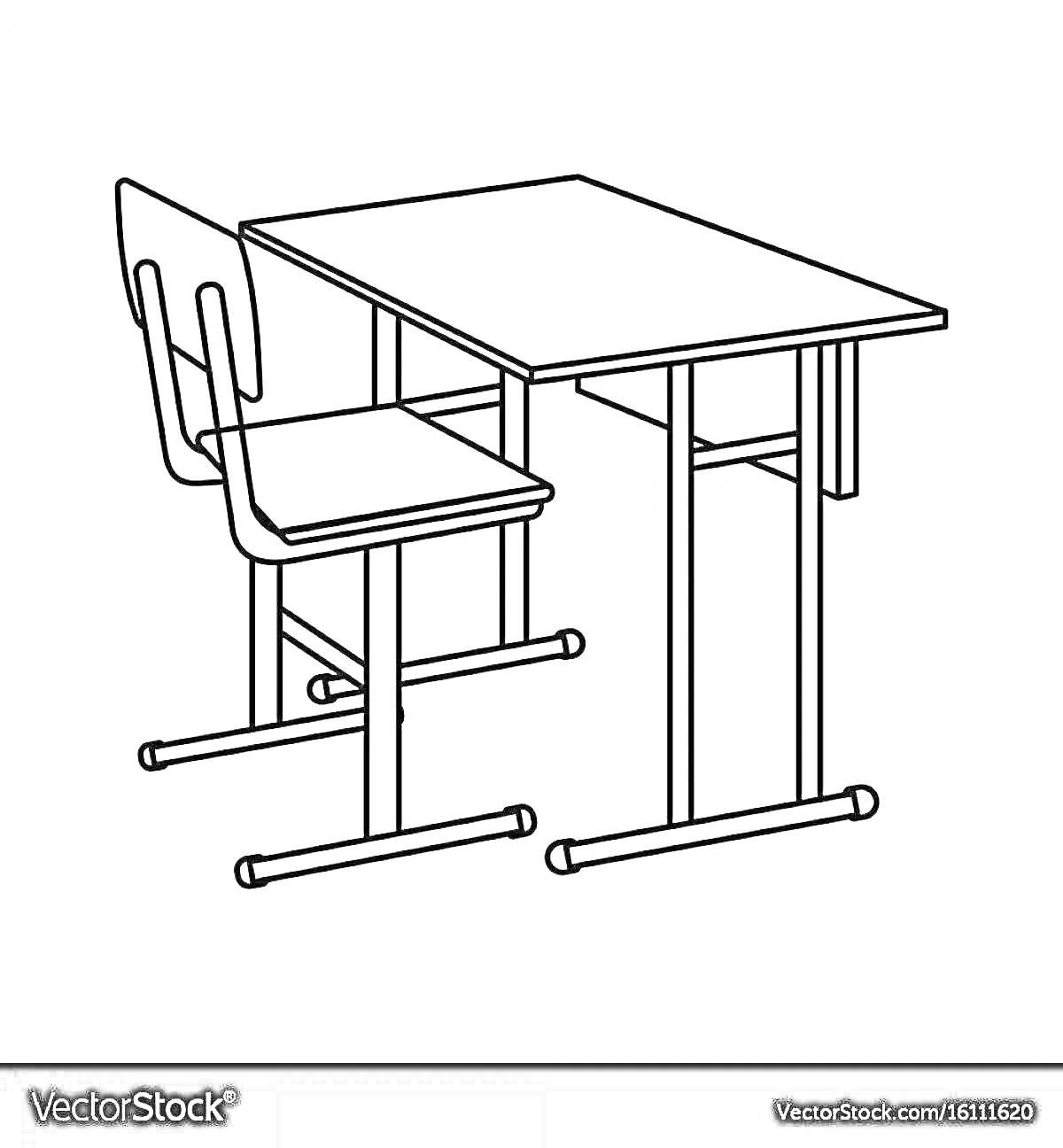 Раскраска школьная парта с креслом