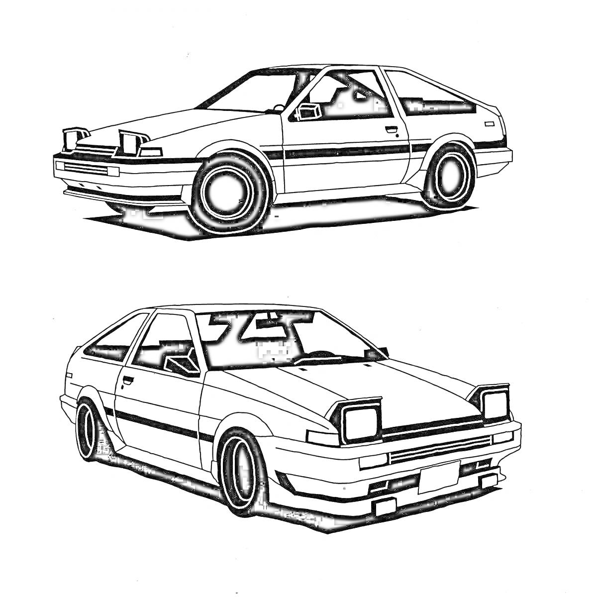 На раскраске изображено: JDM, Ретро, Спортивные машины, Авто