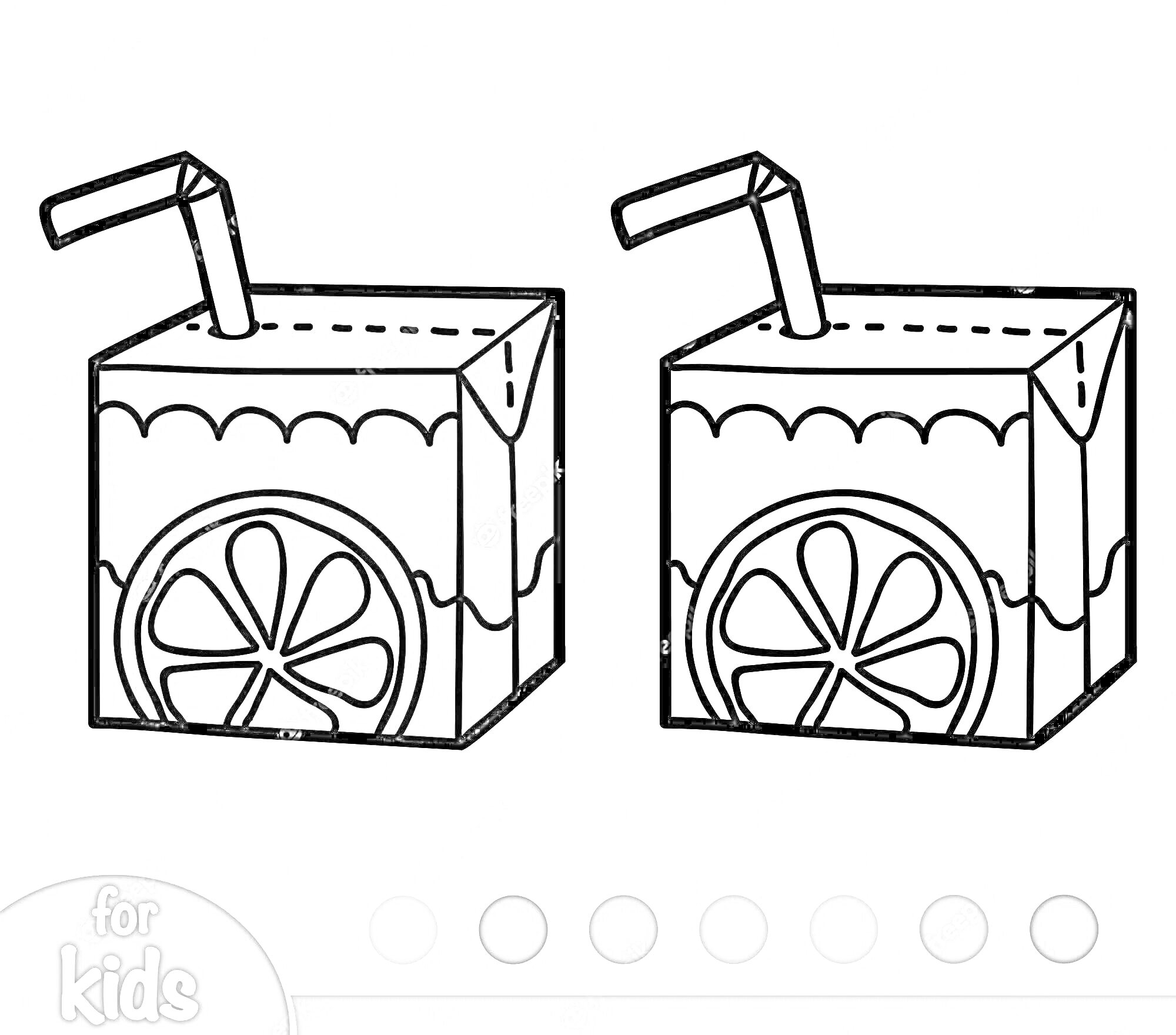 Раскраска Коробка с соком и трубочкой с изображением апельсина