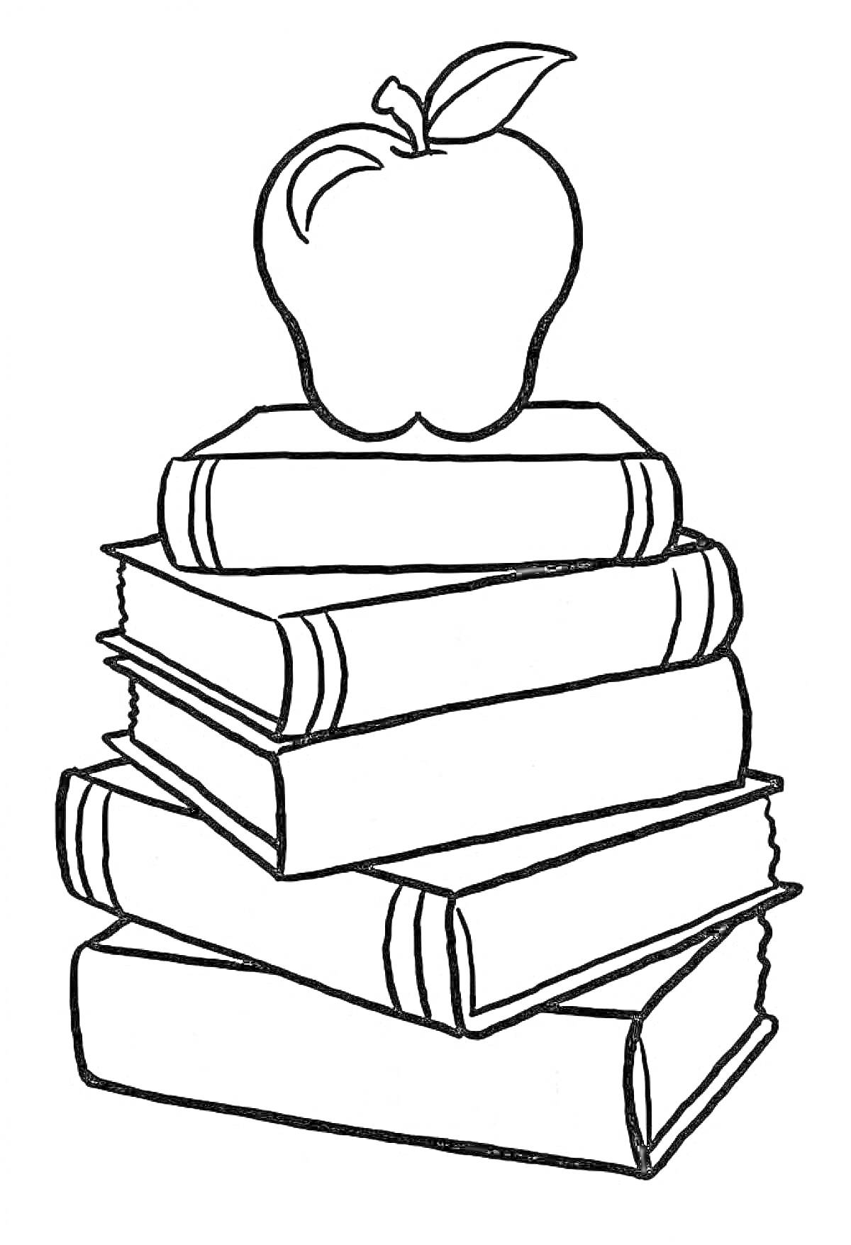 На раскраске изображено: Яблоко, Стопка, Образование, Чтение, Школа, Книга