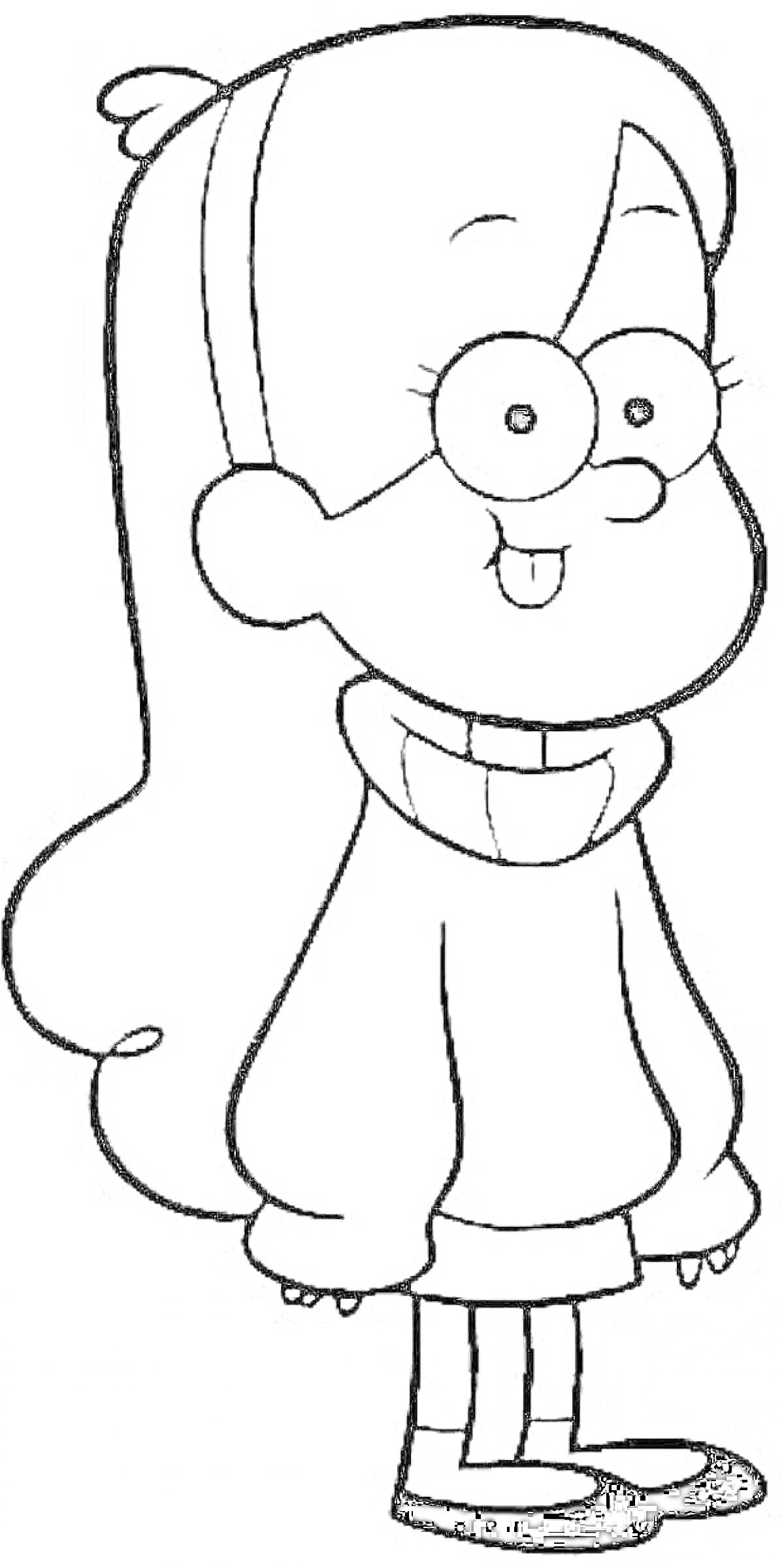 На раскраске изображено: Девочка, Очки, Длинные волосы, Свитер, Улыбка