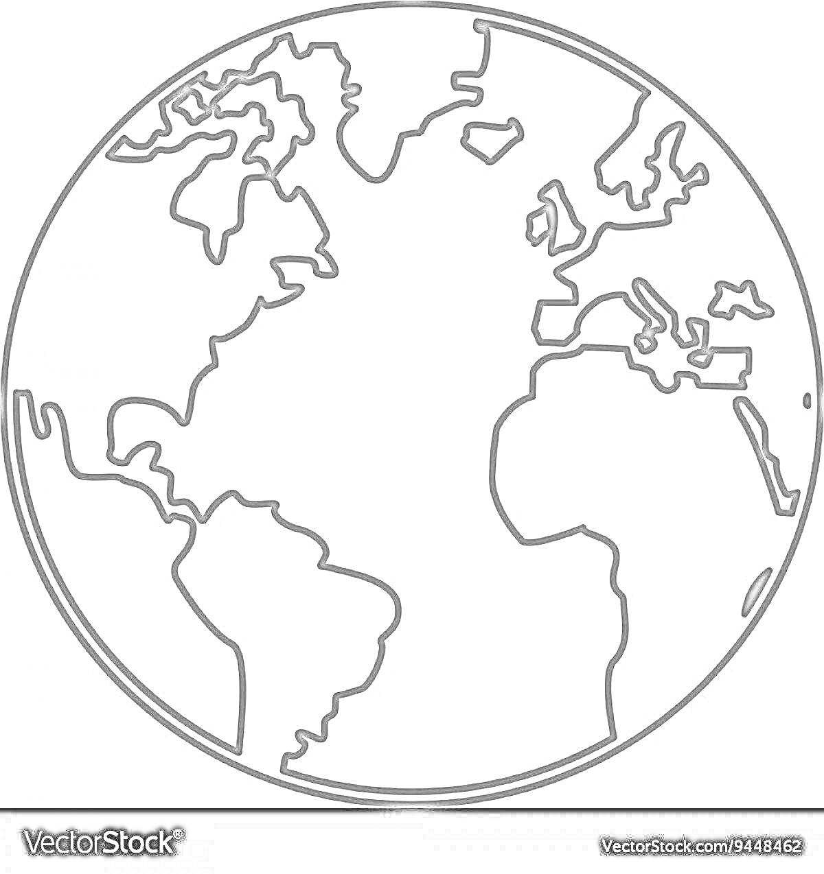 На раскраске изображено: Планета Земля, Карта мира, Материки, Северная Америка, Южная Америка, Европа, Африка, Азия