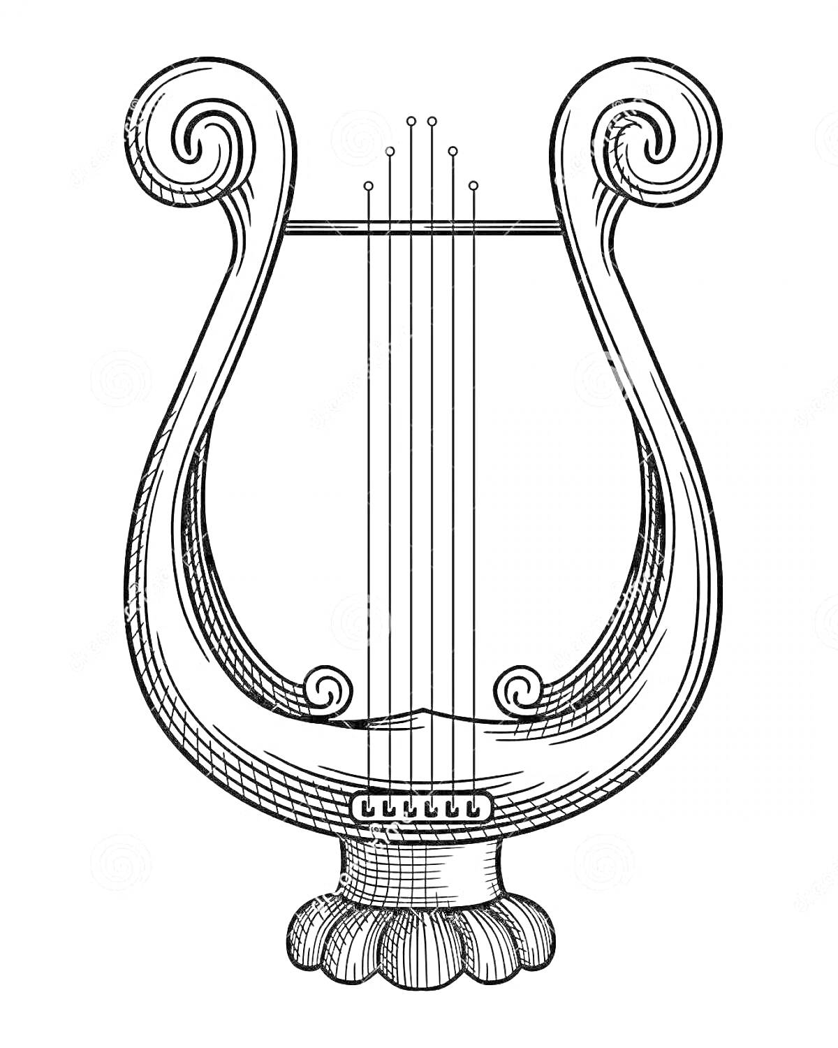 Раскраска Лира с шестью струнами и украшенной подставкой
