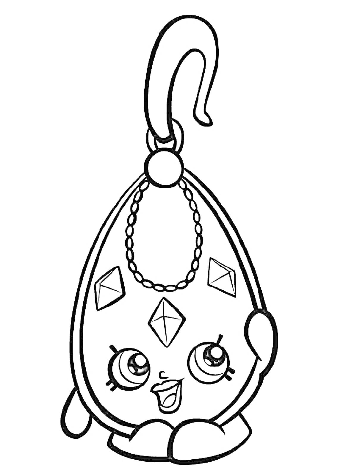 Раскраска Подвеска с бриллиантами, мультяшное лицо с большими глазами