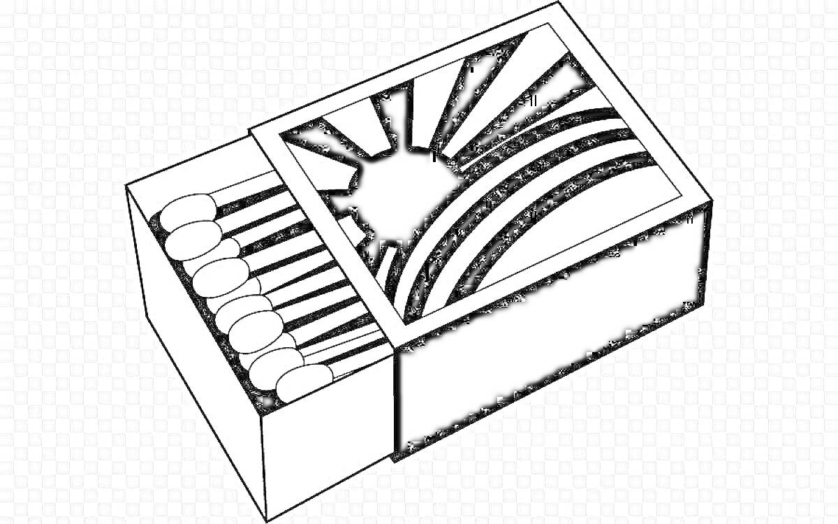 На раскраске изображено: Спички, Коробок, Солнце