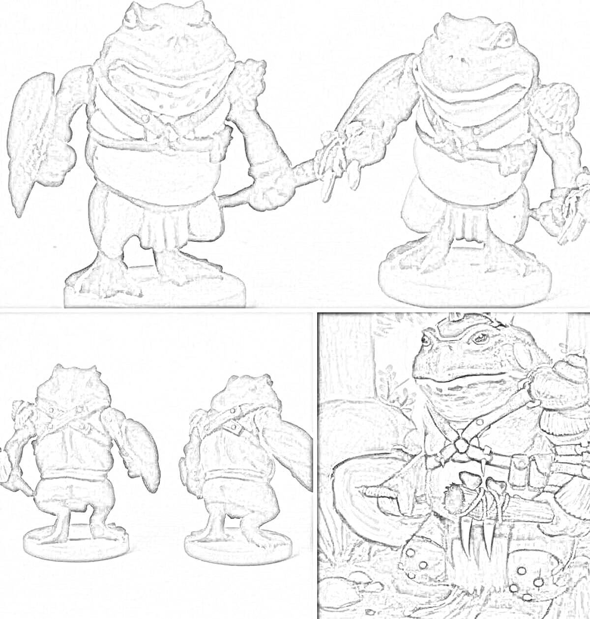 Раскраска Путешествующие жабы-рыцари с щитами, копьями и доспехами