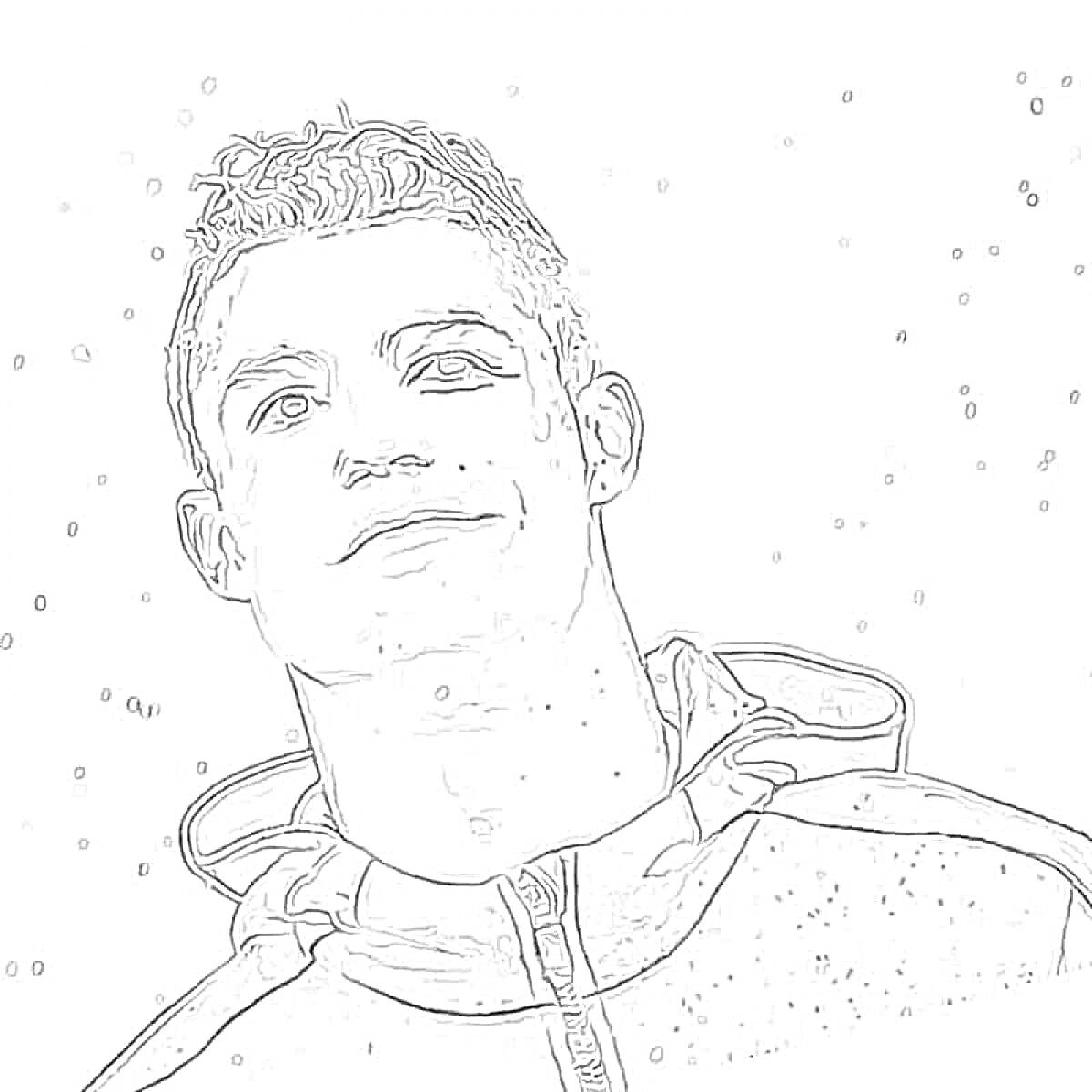 Раскраска Мужчина в спортивной одежде на фоне снега