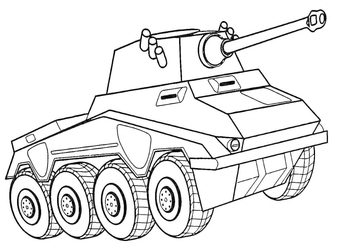 Шестиколесный танк с пушкой и антеннами