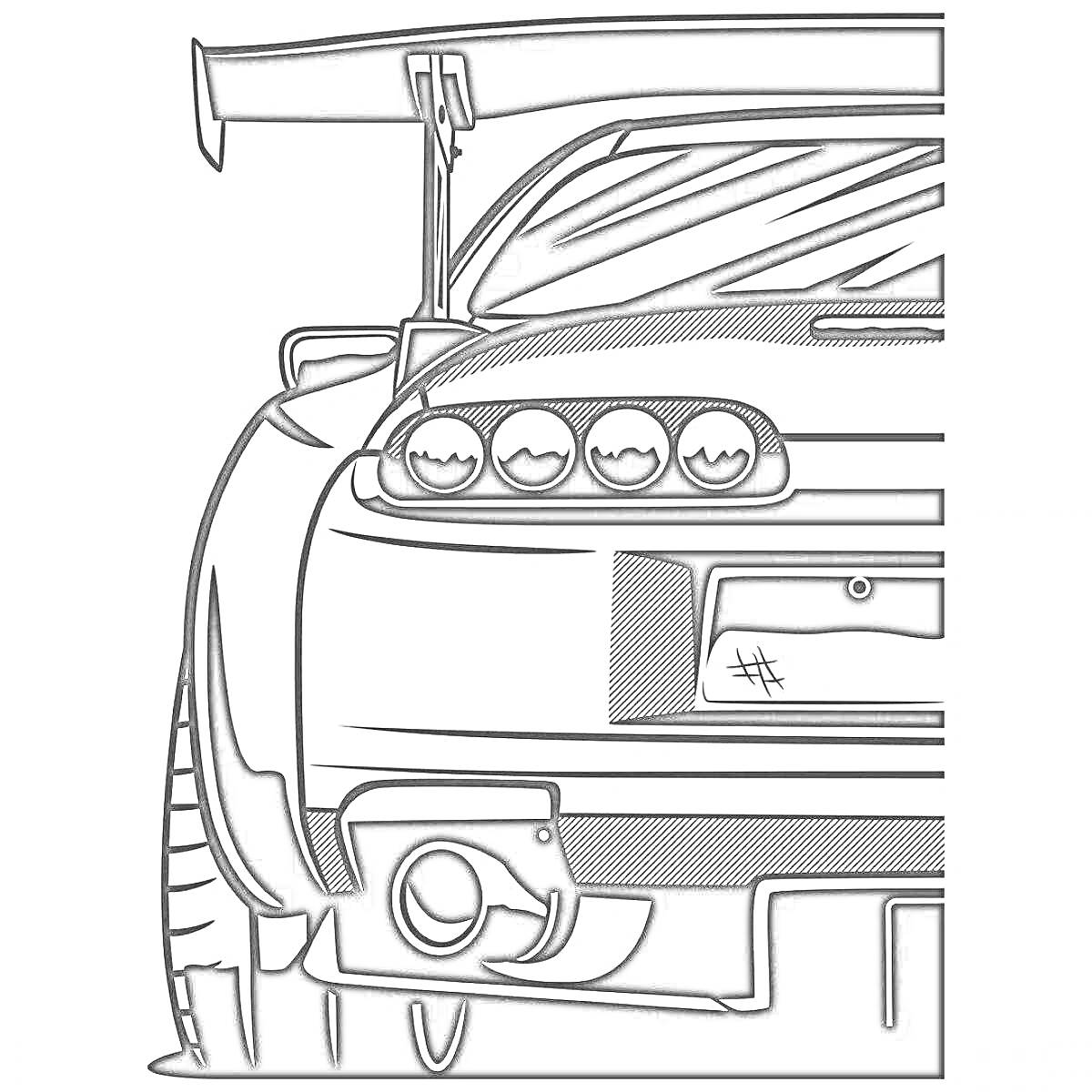 Раскраска Вид на заднюю часть JDM машины с большим спойлером и круглыми задними фарами