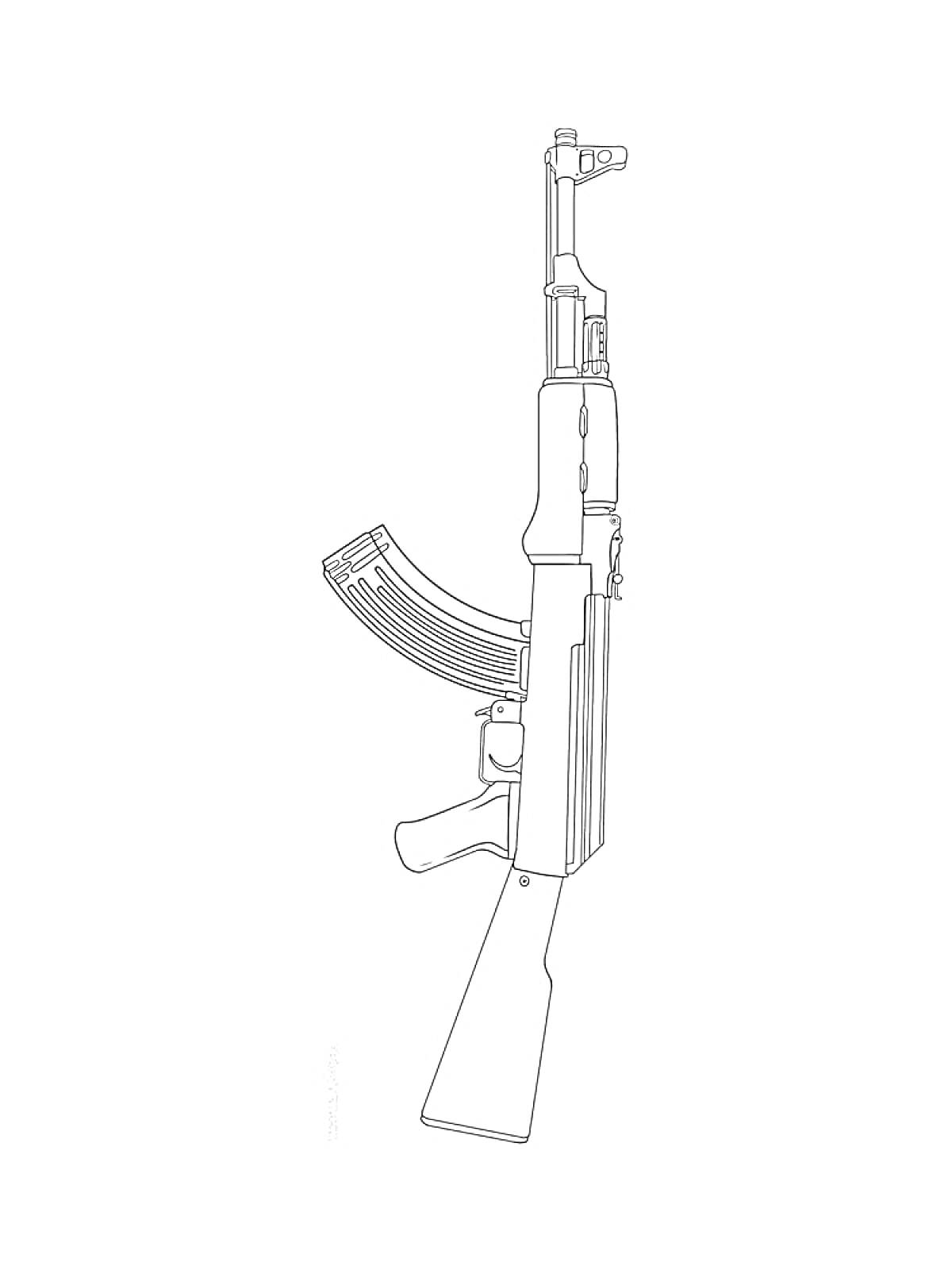 Раскраска Автомат Калашникова АК-47 с магазином