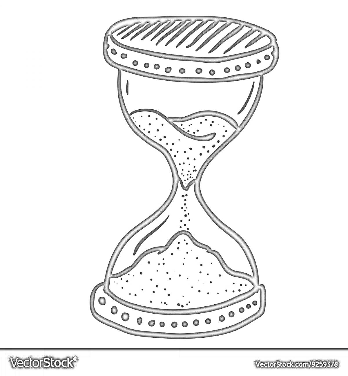 Раскраска Песочные часы с песком, закрытые сверху и снизу узорчатыми крышками