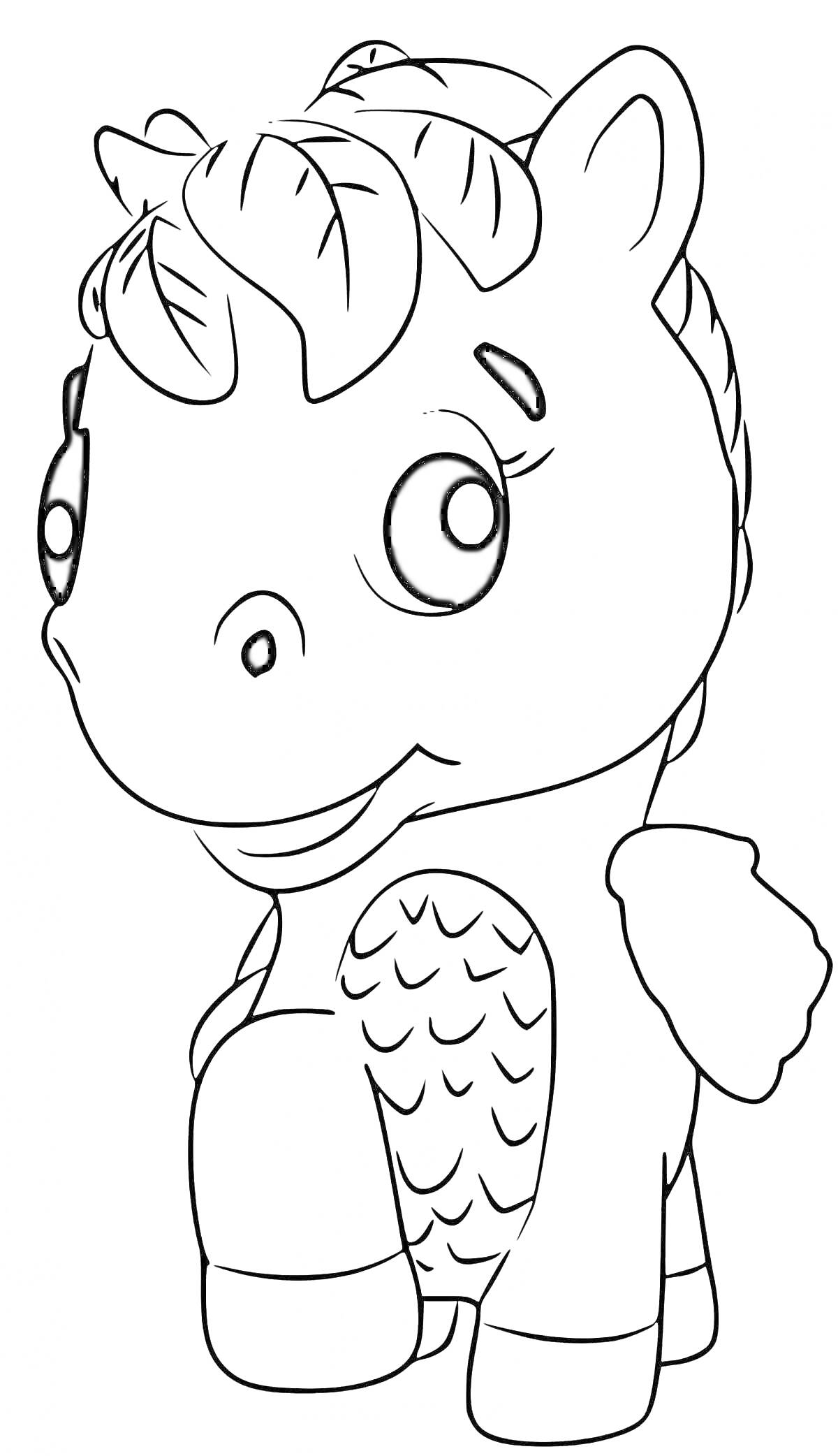 Раскраска Крылатый единорог с чешуей