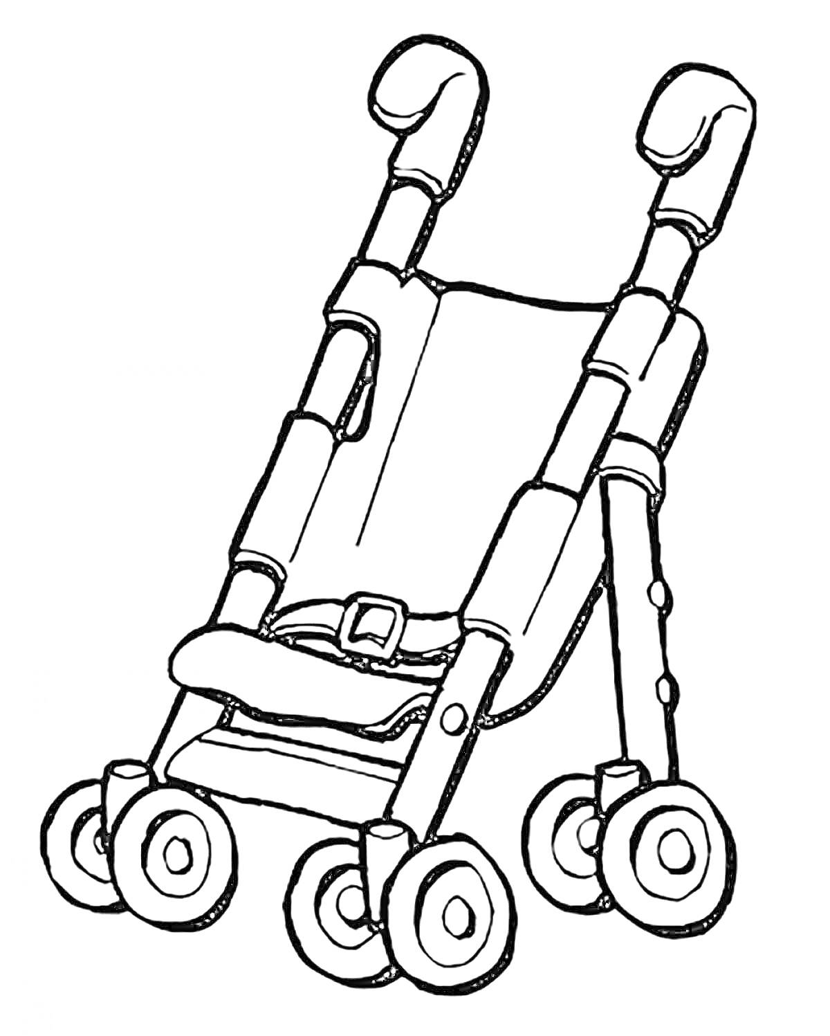 Раскраска Детская прогулочная коляска с ремнем безопасности и двойными колесами