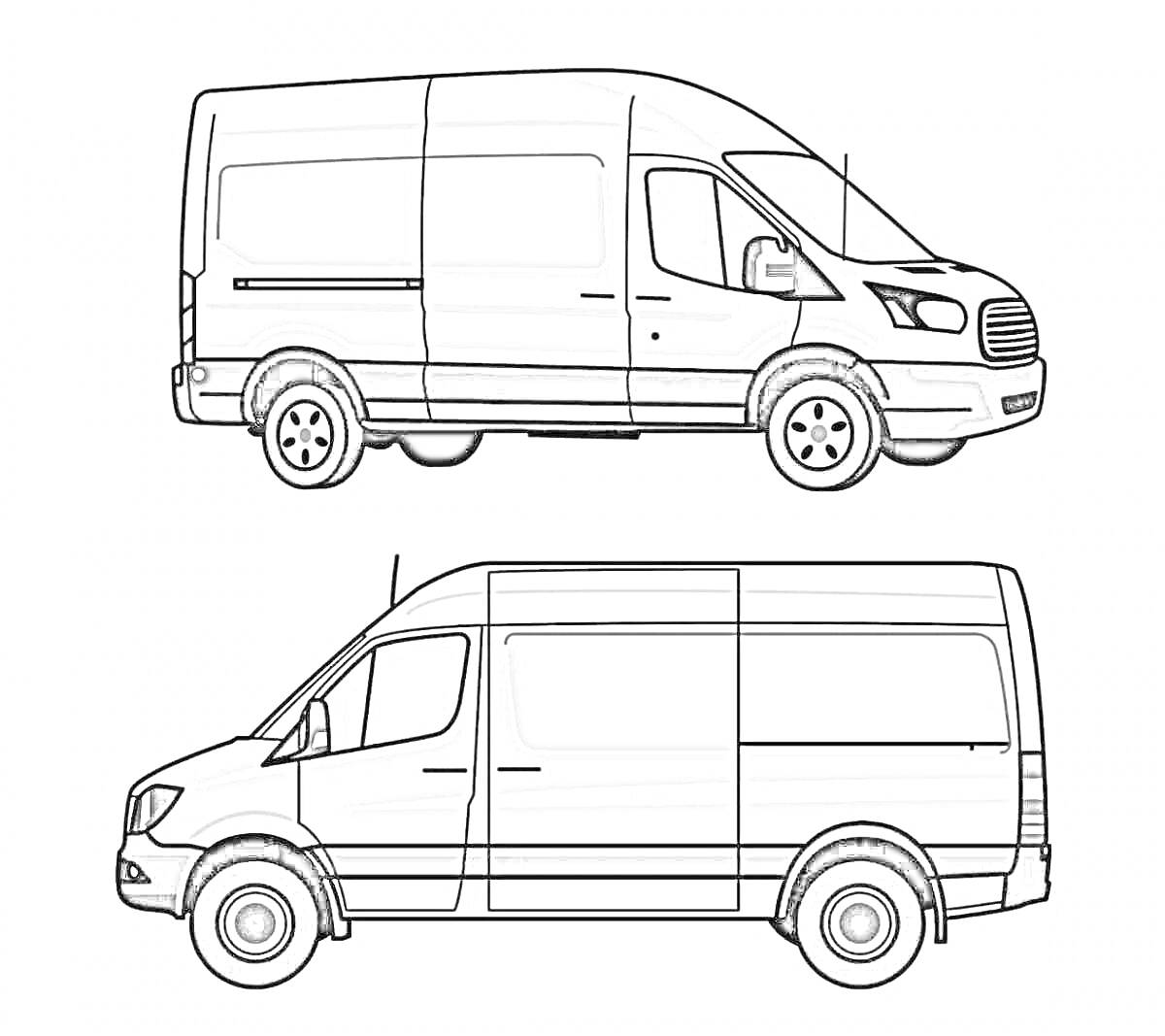 На раскраске изображено: Фургон, Микроавтобус, Транспорт, Передний план