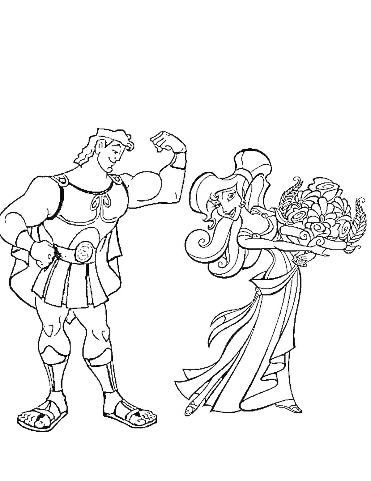 Раскраска Геракл и женщина с корзиной фруктов