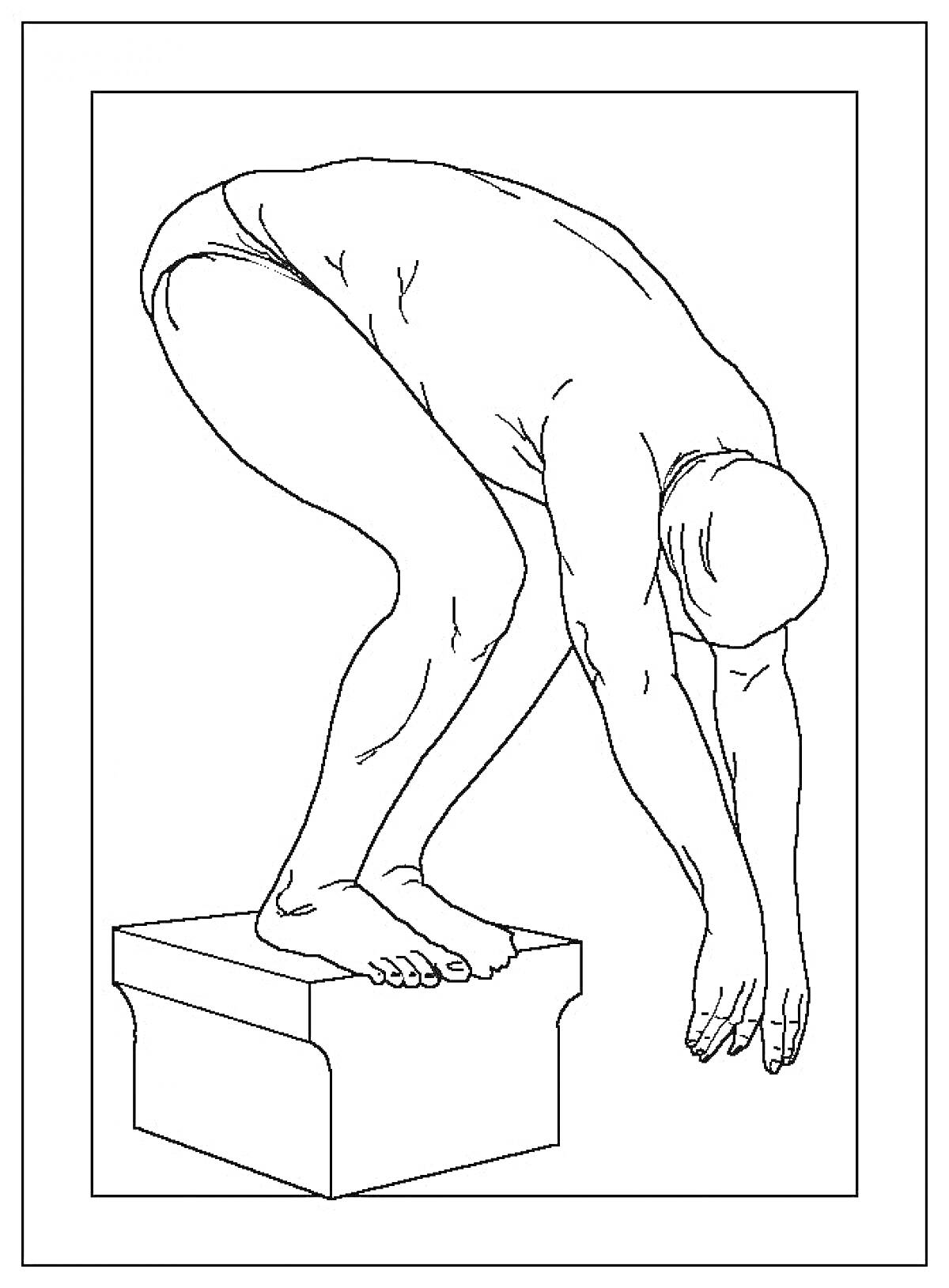 Раскраска Пловец на стартовой тумбе в стартовой позиции