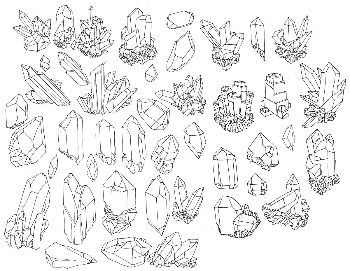 Кристаллы в различных формах и размерах