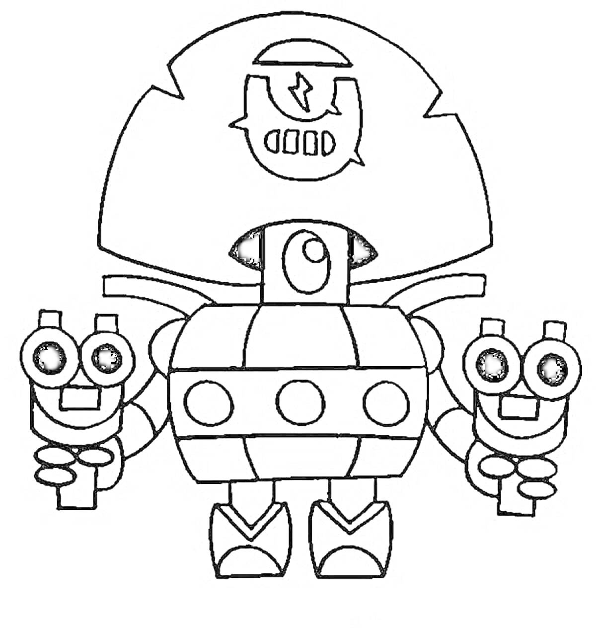 На раскраске изображено: Робот, Оружие, Персонаж, Бластер, Бравл Старс, Символы, Шлемы