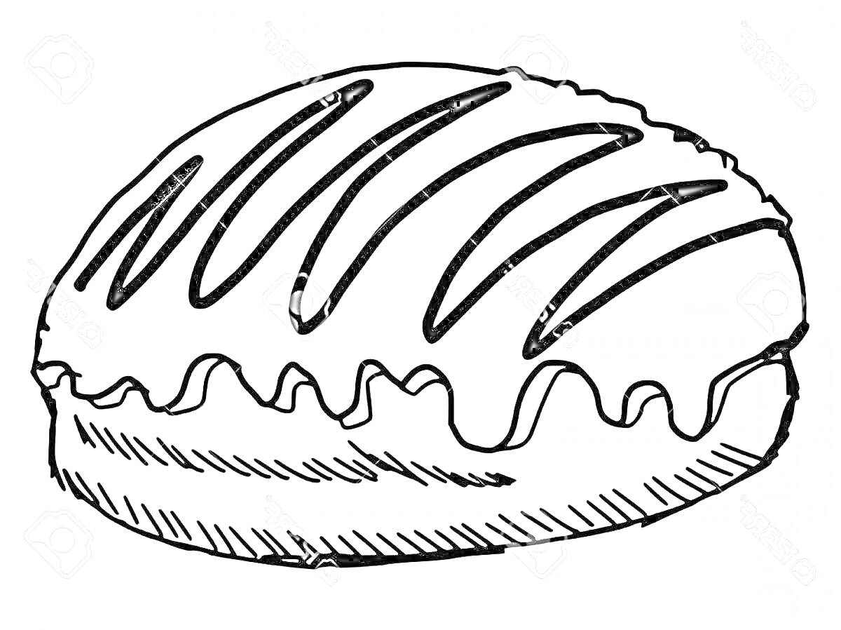 Раскраска Булочка с глазурью и полосками шоколада