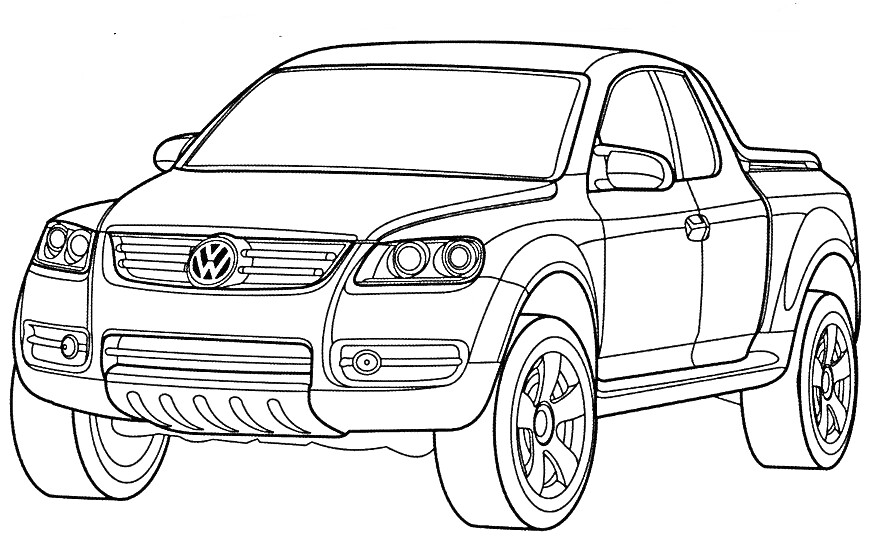 Автомобиль Volkswagen с видимыми передними фарами, решеткой радиатора и колесами