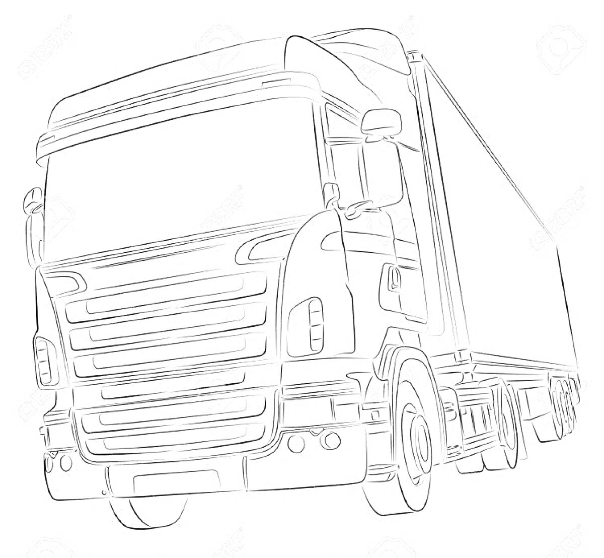 На раскраске изображено: Фура, Scania, Прицеп, Транспорт