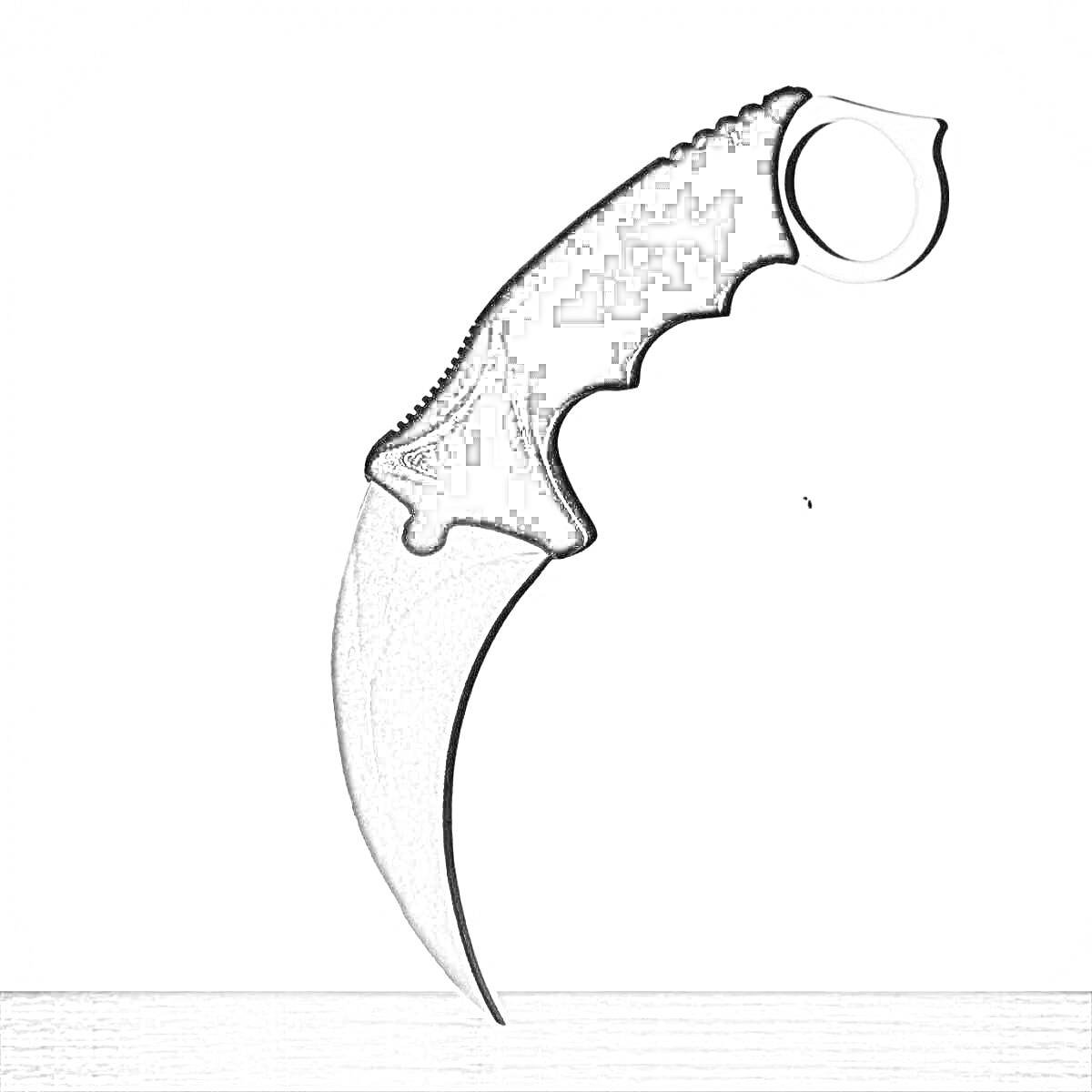 На раскраске изображено: Керамбит, Нож, Чёрная рукоять, Оружие, Холодное оружие