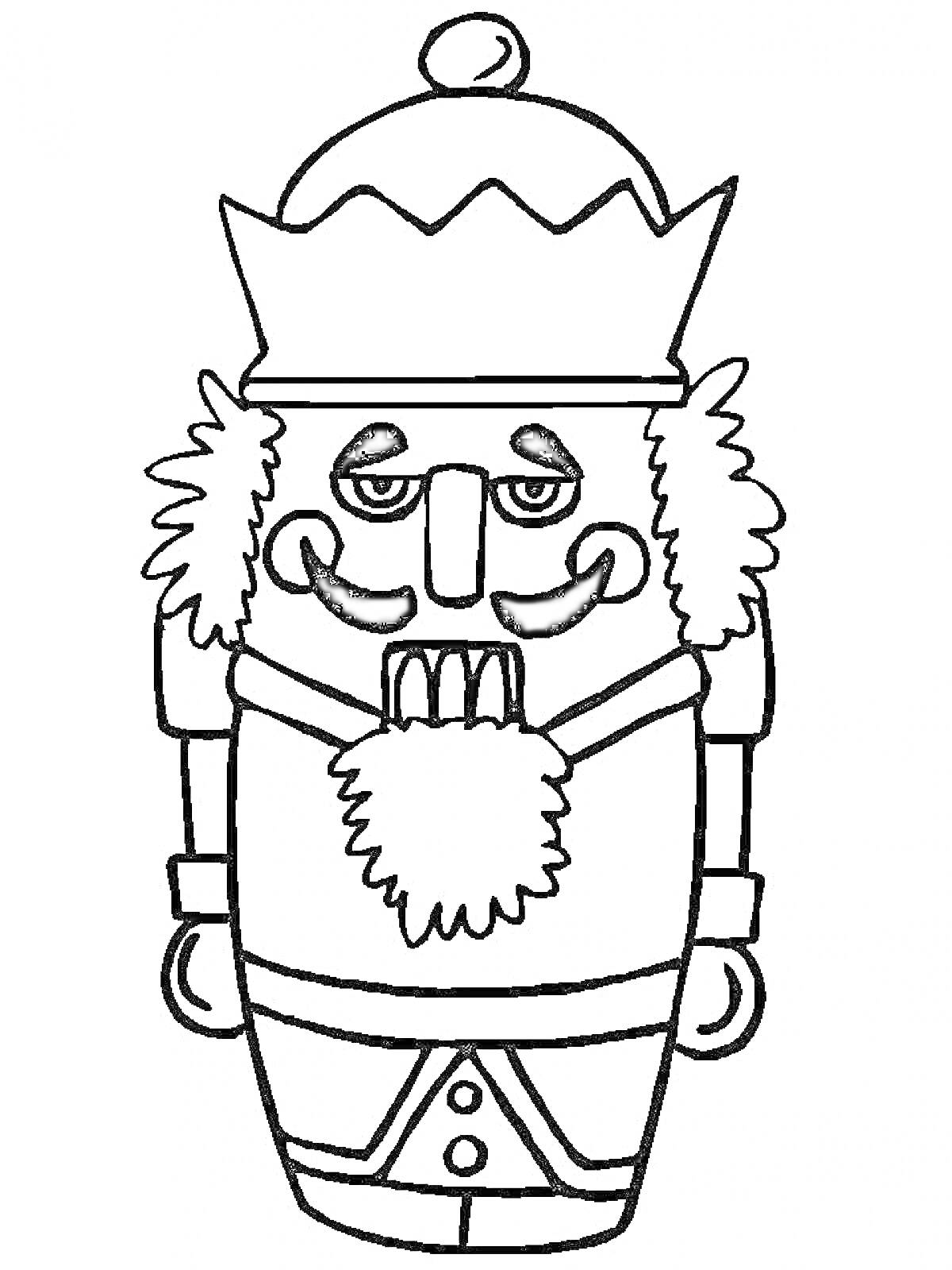 Раскраска Щелкунчик в короне и с бородой