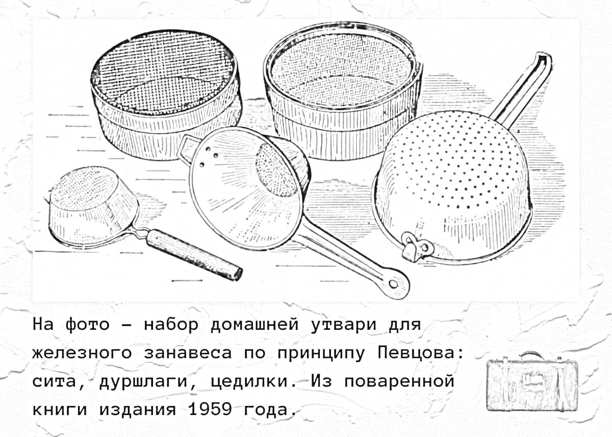 На раскраске изображено: Сито, Дуршлаг, Домашняя утварь, Кухонные принадлежности