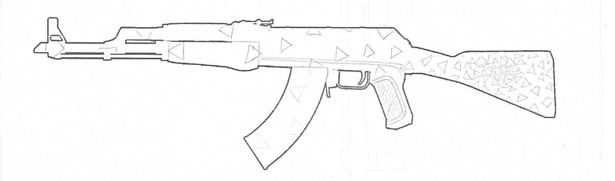Раскраска Автомат Калашникова с геометрическим узором на прикладе и ствольной коробке