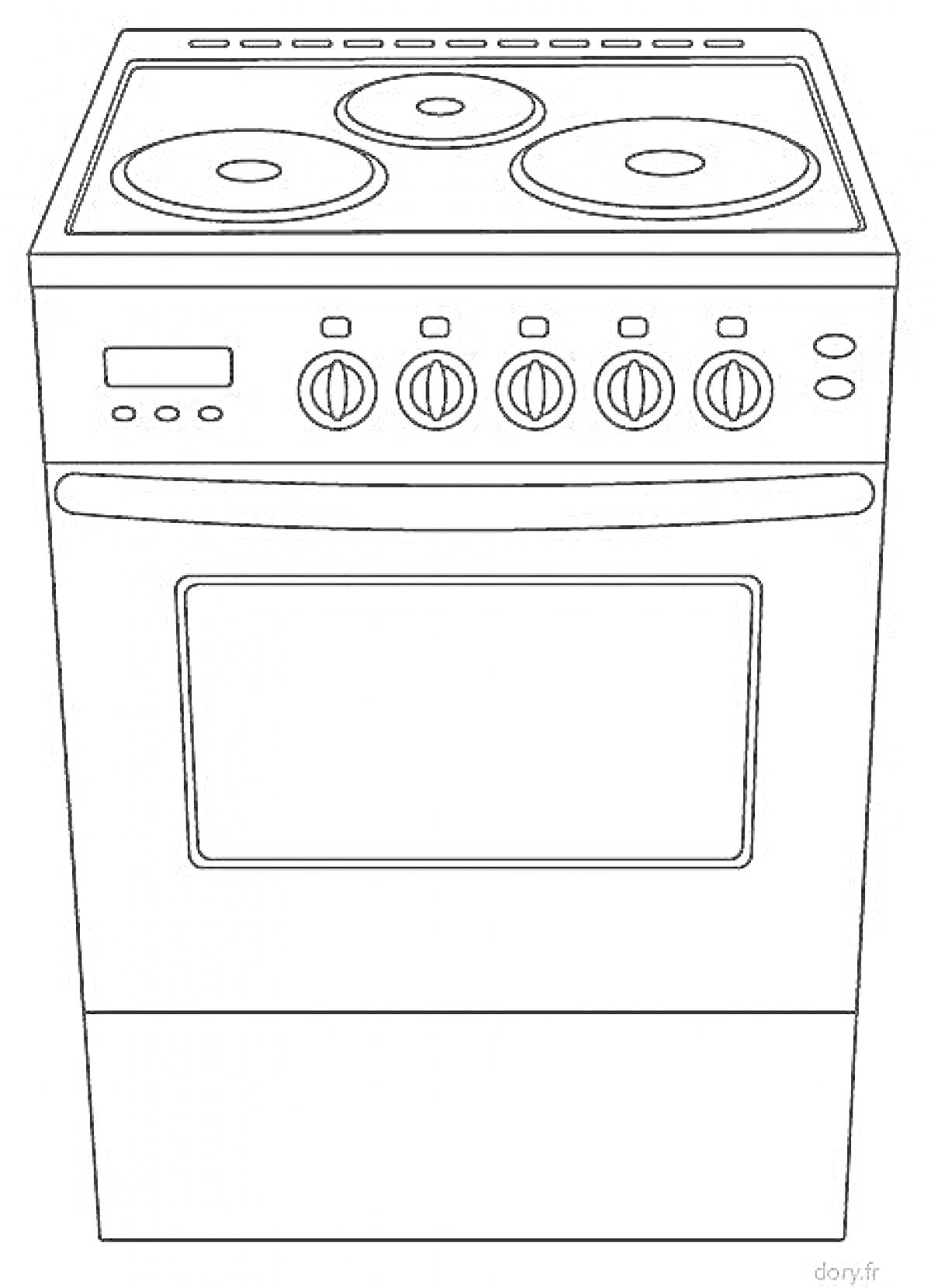 Раскраска Плита с четырьмя конфорками, панелью управления и духовкой