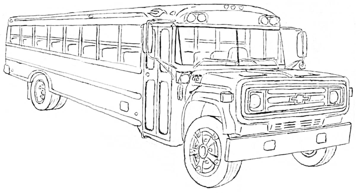 Раскраска Автобус пазик с окном, дверью и фарами