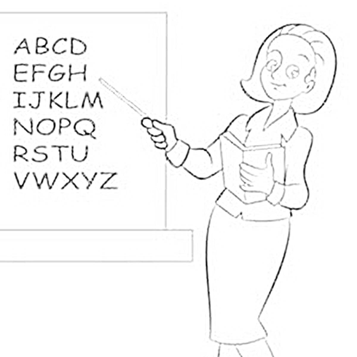 Раскраска Учитель у доски с алфавитом