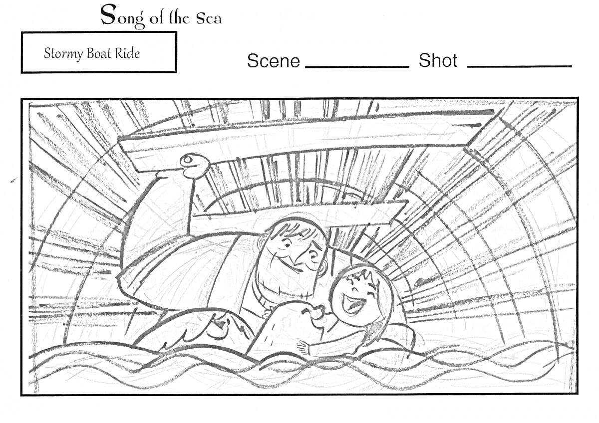 Раскраска Штормовая поездка на лодке с мужчинами, защищающими выход на берег, солнце в лучах