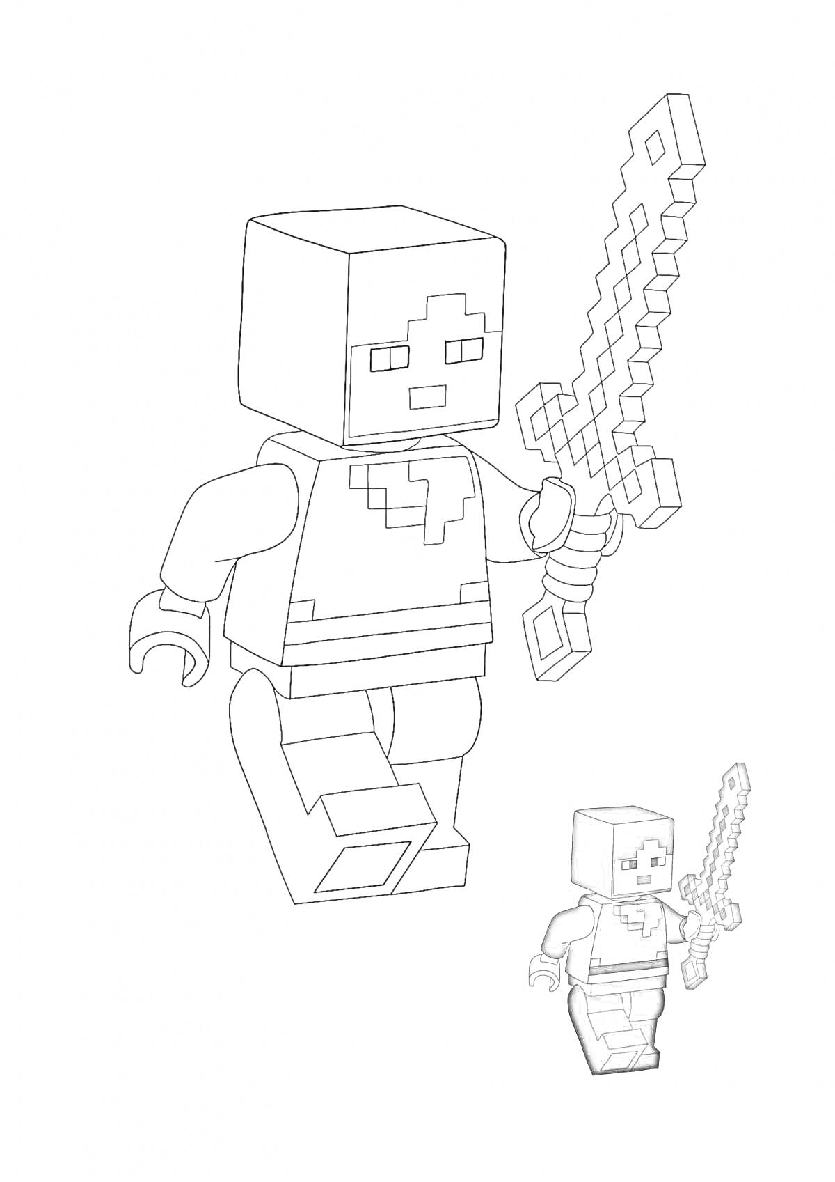 Раскраска Лего минифигурка Minecraft с мечом